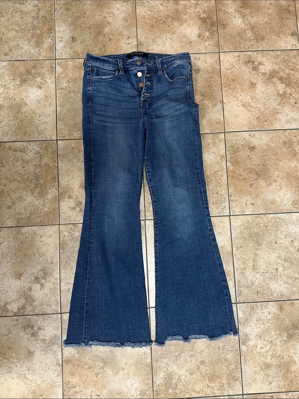 Liverpool Dark Blue Flare Jeans with Raw Hem
